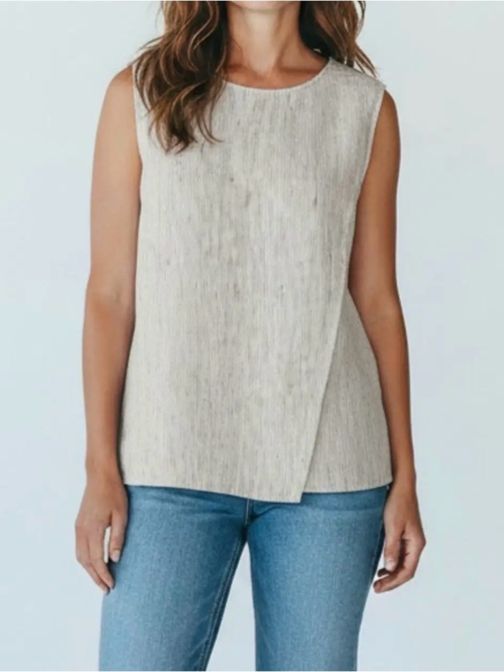 Eileen Fisher Organic Linen Crossover Front Striped Tank top blouse size large